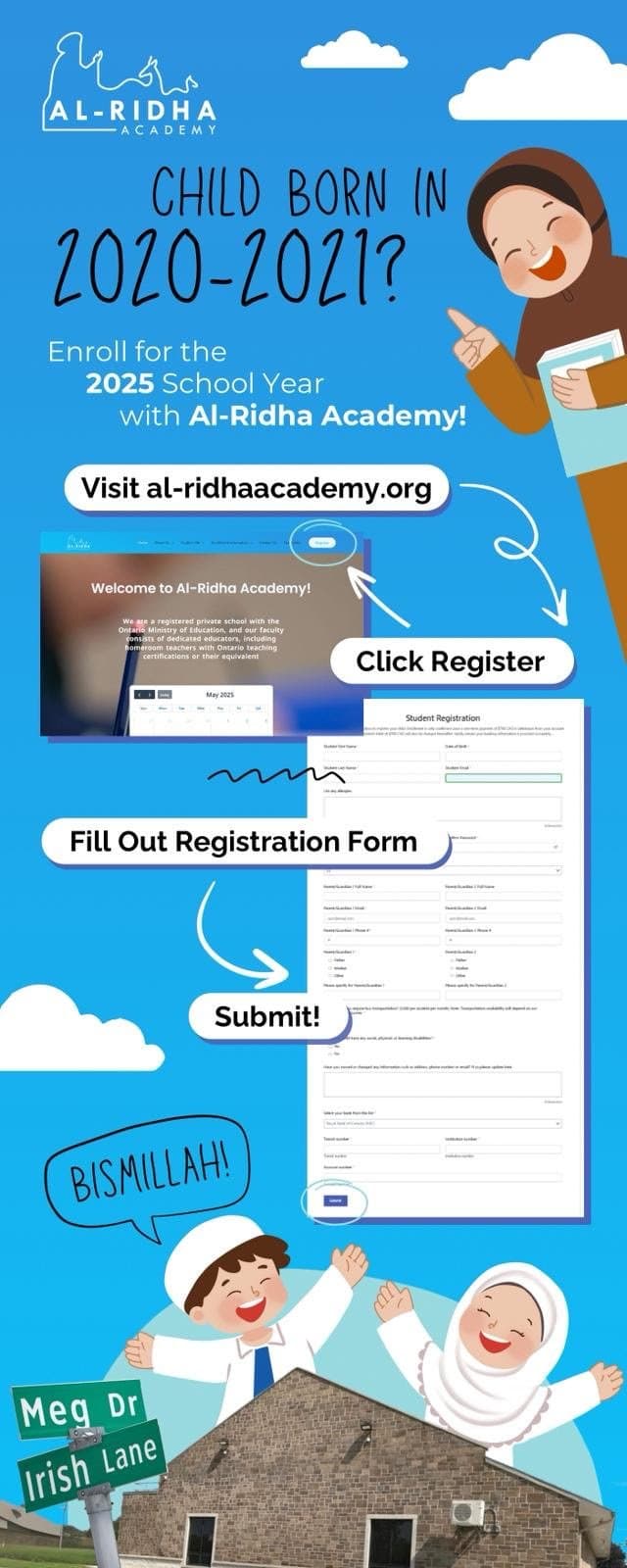 Al-Ridha Academy registration announcement flyer